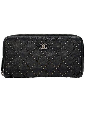 Chanel Wallet Quilted Leather Black Silver